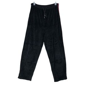 Vtg 90s Black Velour Pants, red white stripes, lounge wear, athleisure, SZ L